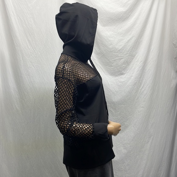 Active Domino Fashion Black Netted Pullover Hoodie NEW - Picture 2 of 8